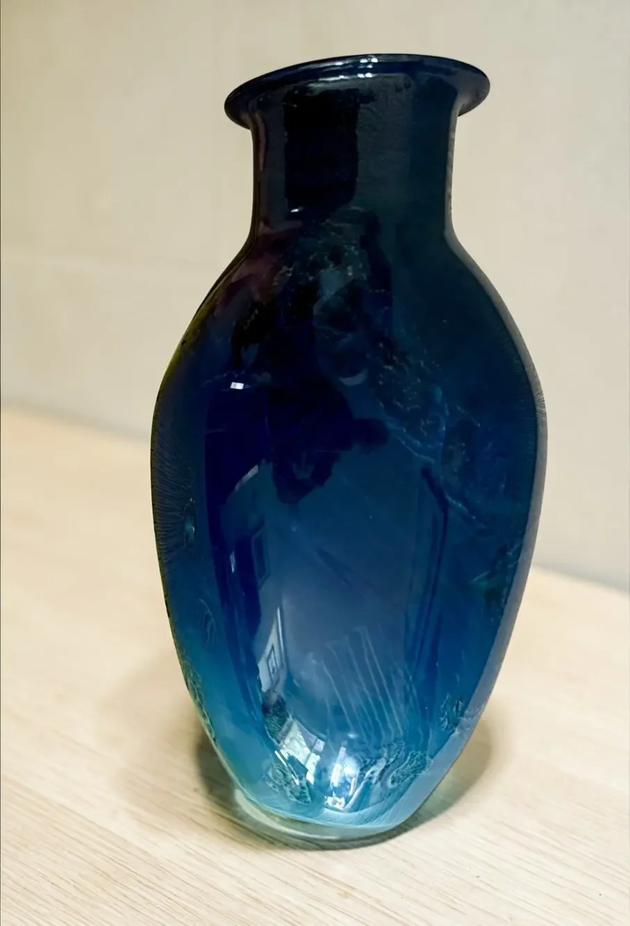 Josh Simpson Signed 2000 Blue New Mexico Art Glass Vase - 12